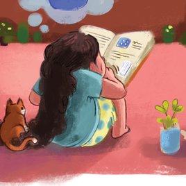 The girl is reading something horror The girl is reading something horror