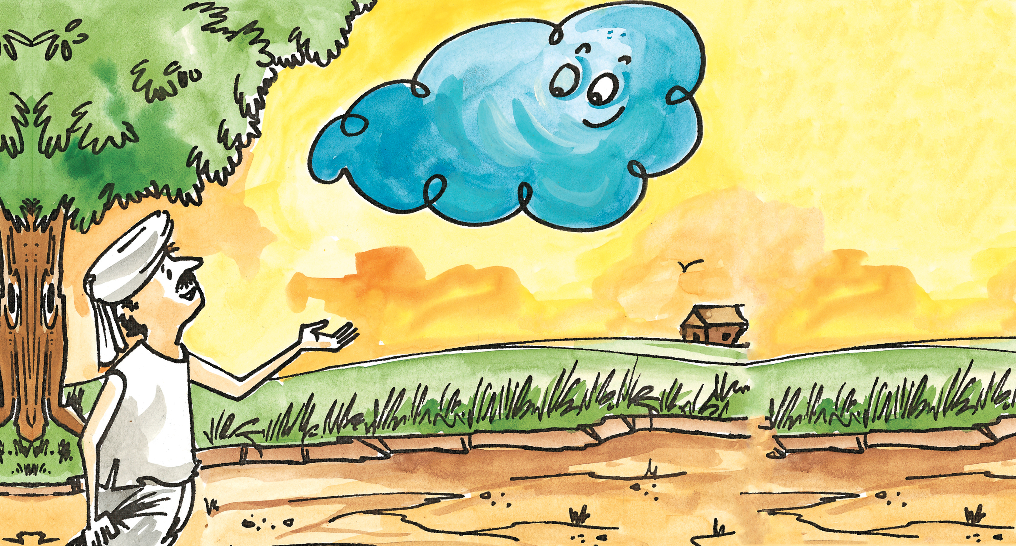 Farmer gazing at the cloud in the sky - StoryWeaver