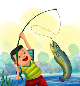 boy catching fish