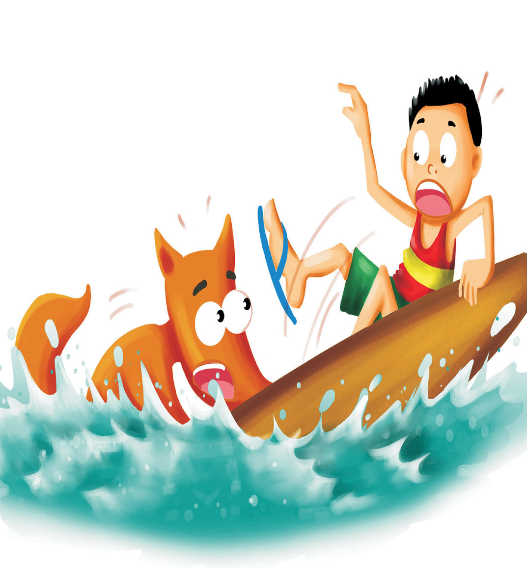 A dog and a boy fall from a boat into water - StoryWeaver