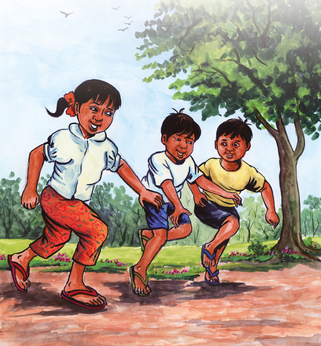Three children running - StoryWeaver