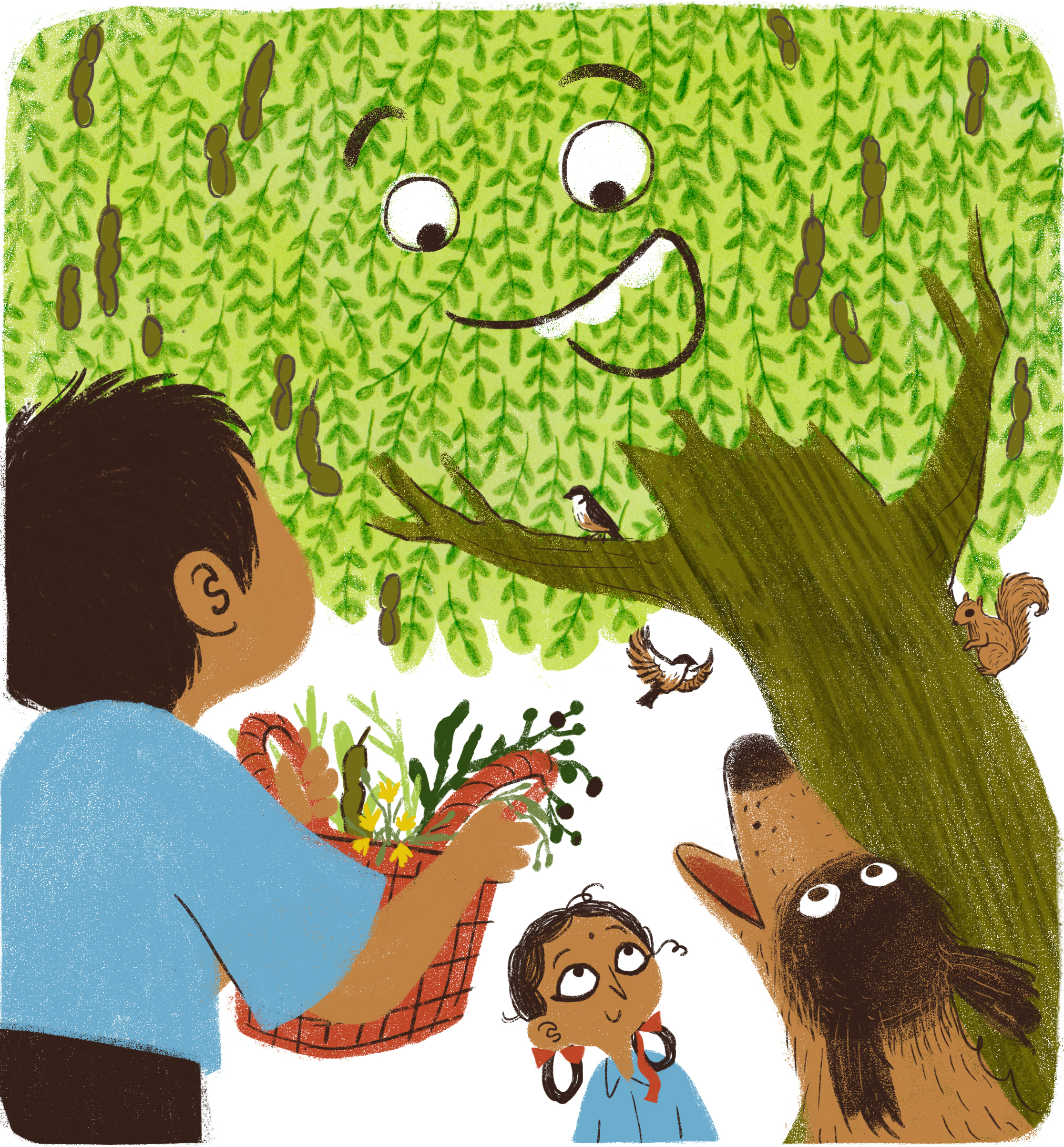 Boy Showing A Basket Of Flowers To The Tamarind Tree Storyweaver