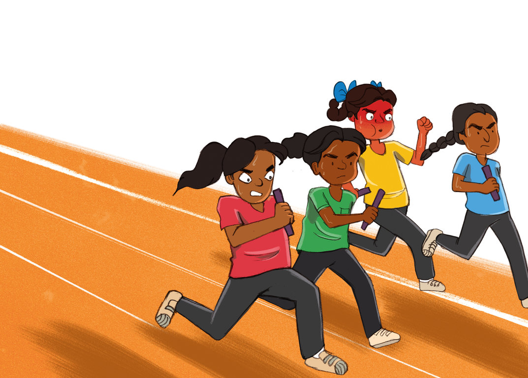 Girls running for the running race - StoryWeaver