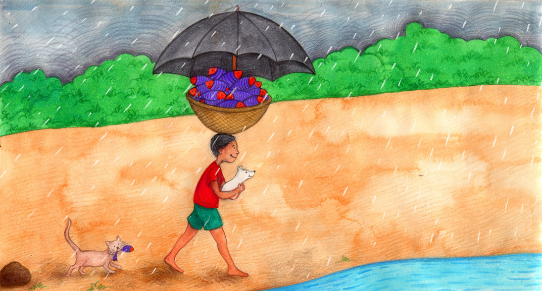 How to draw scenery of rainy season.Step by step(easy draw)