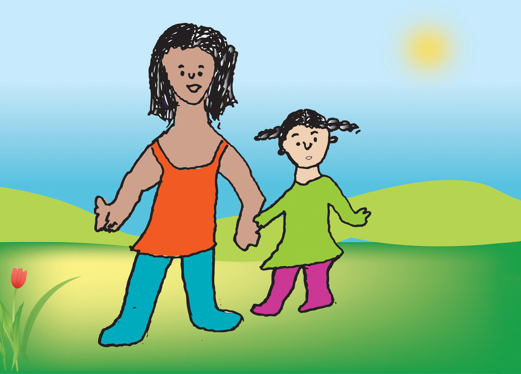 two girls holding hands clipart