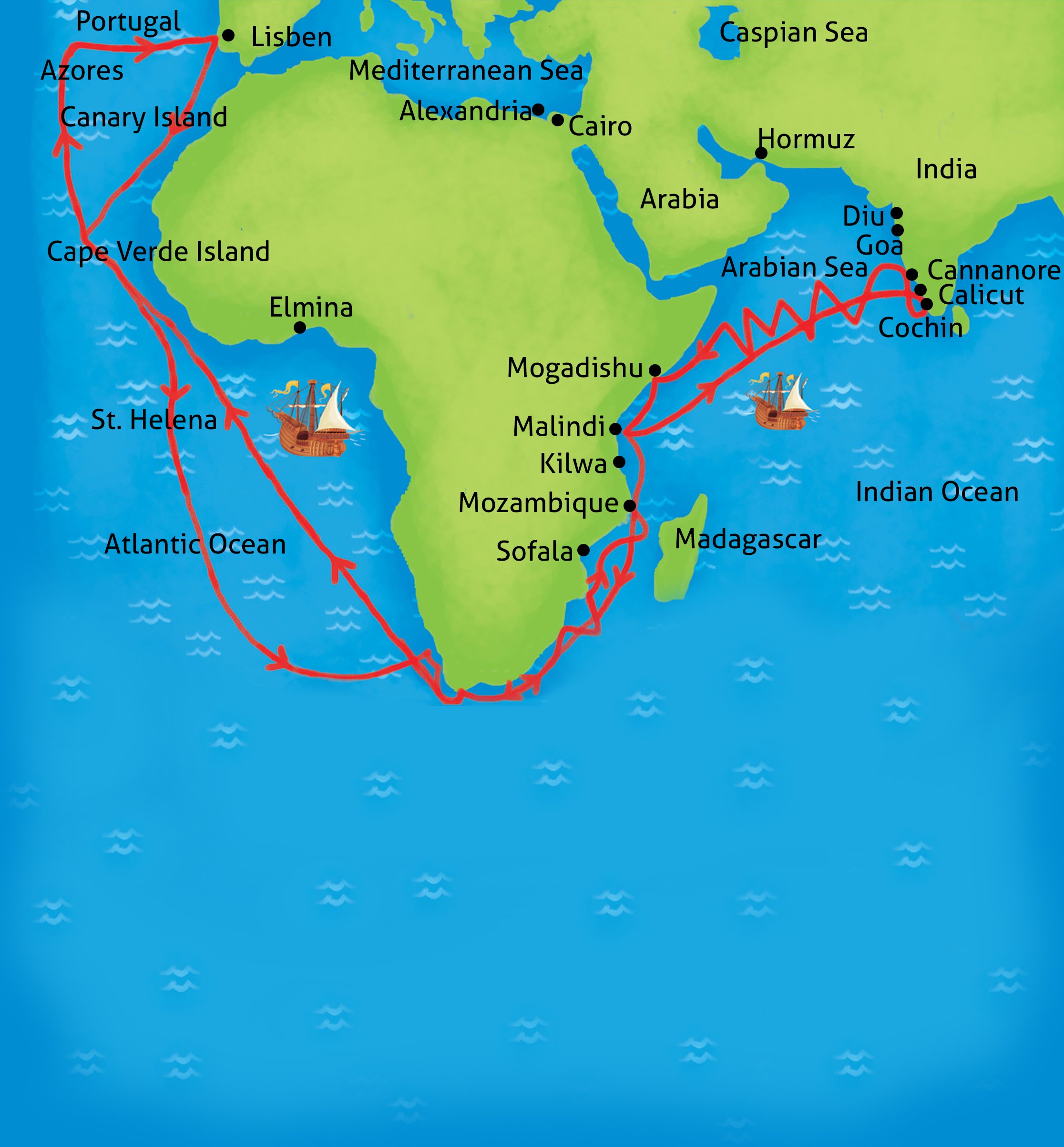 what sea route did vasco da gama take to get to india