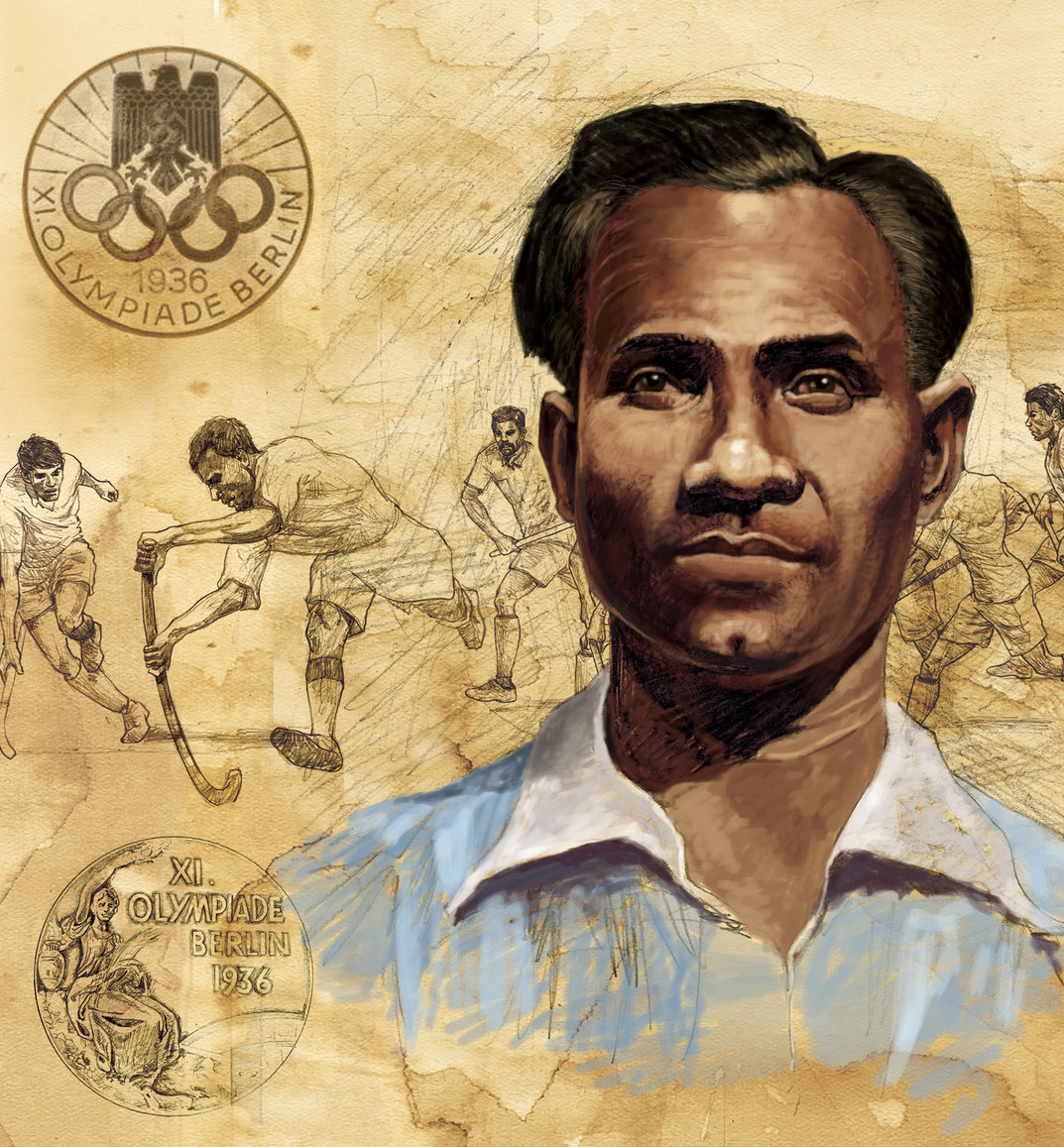 Dhyan Chand playing hockey in the Olympics - StoryWeaver