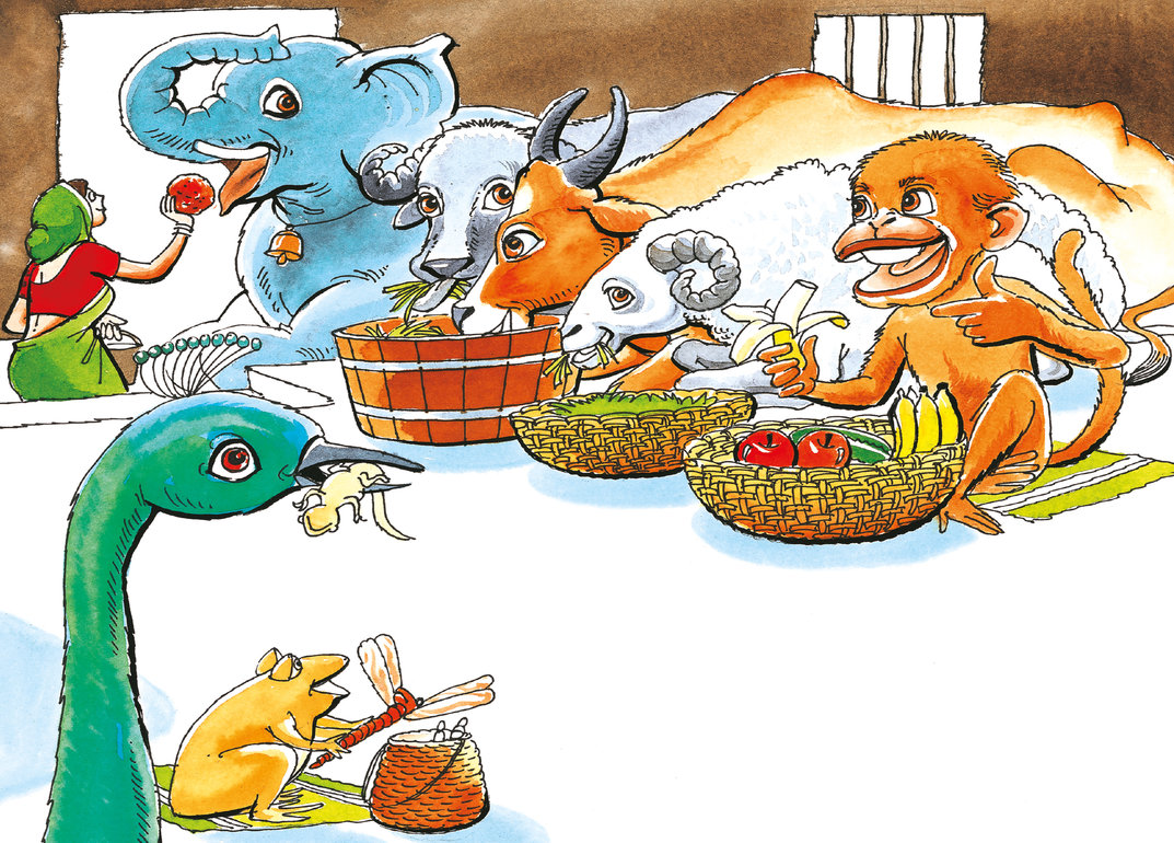 Animals eating their favorite food items - StoryWeaver