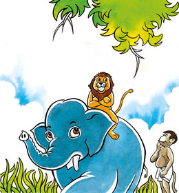 Lion riding an elephant - StoryWeaver
